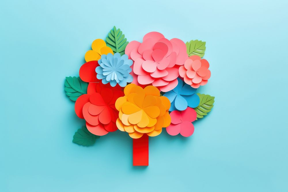 Realistic brain with flowers craft plant paper. AI generated Image by rawpixel.