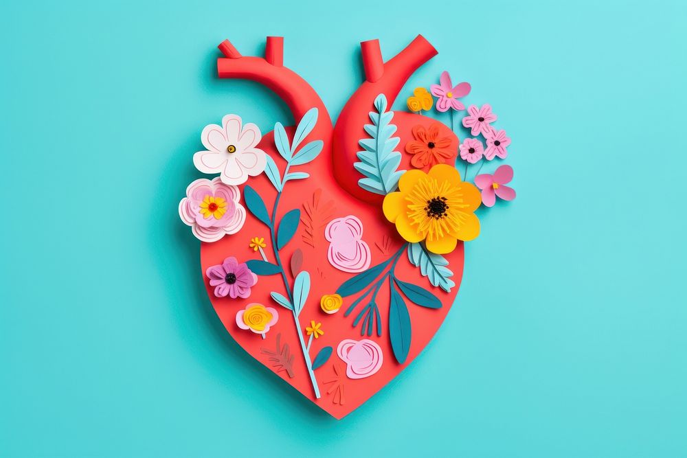 Realistic heart with flowers representation celebration creativity. AI generated Image by rawpixel.
