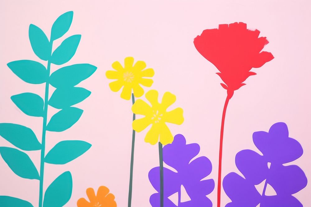 Colorful garden flowers painting pattern plant.