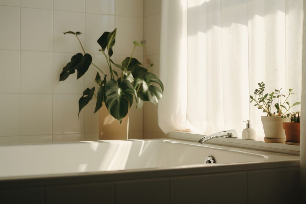 Bathroom windowsill bathtub plant. AI generated Image by rawpixel.