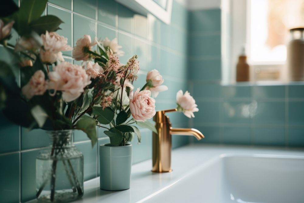 Bathroom bathtub flower plant. AI generated Image by rawpixel.
