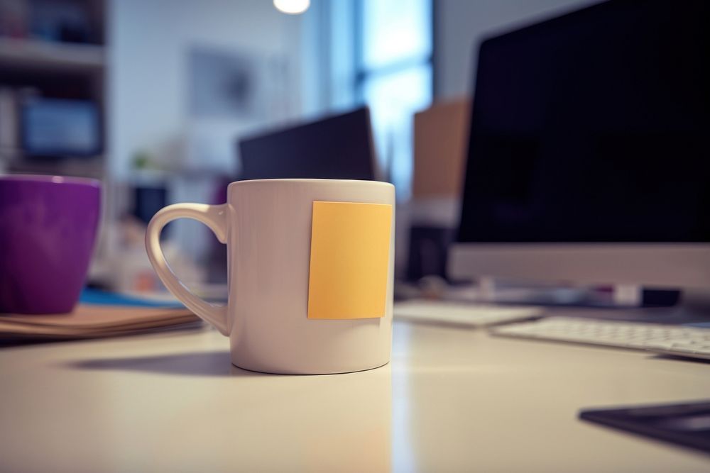 Sticky note coffee mug furniture. AI generated Image by rawpixel.