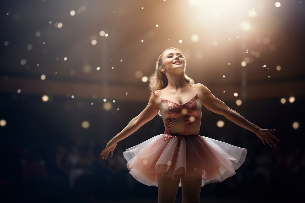 Plus-size girl ballet dancer dancing adult stage.