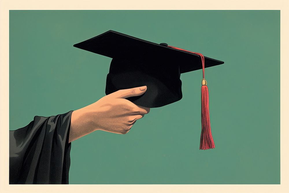 Graduation cap holding hand intelligence.