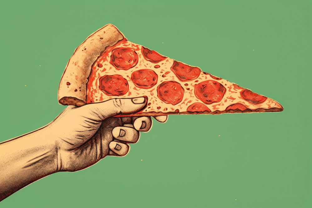 Pizza holding food hand.