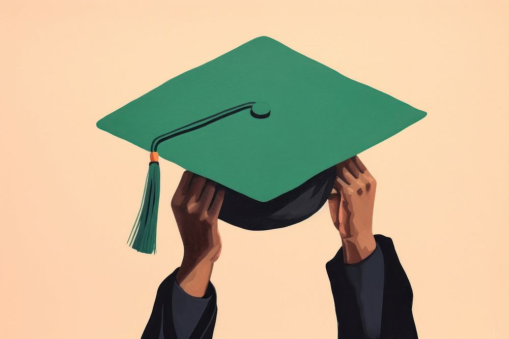 Graduation cap adult green hand.