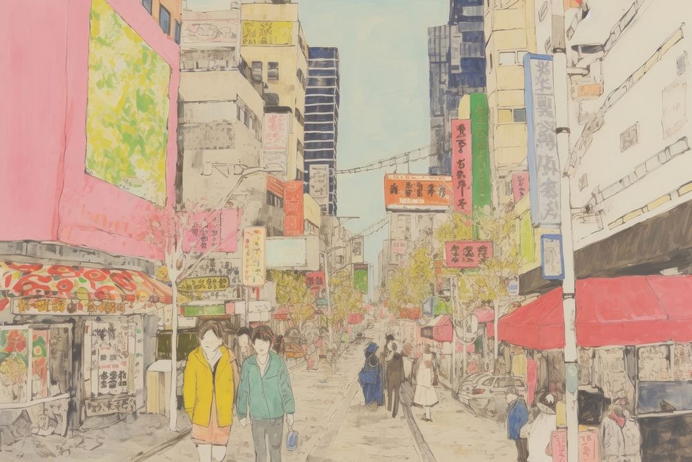 City in Japan painting street road.