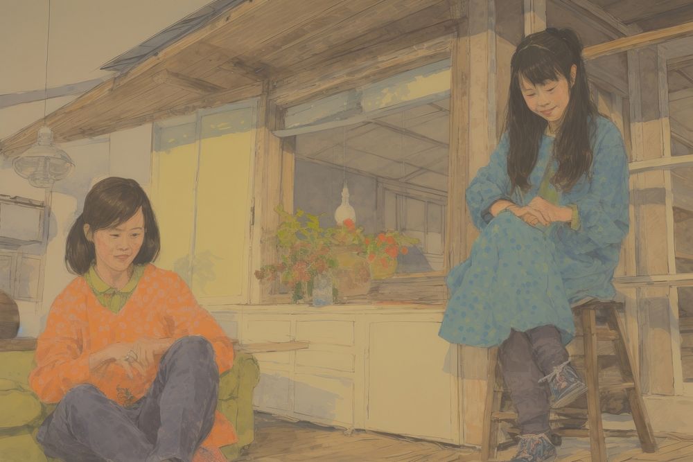 Urban family room in Japan painting drawing sketch.