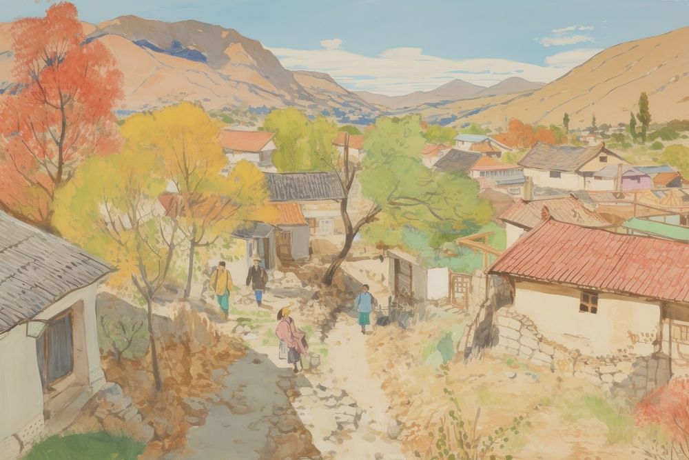 Village in Japan outdoors painting nature.