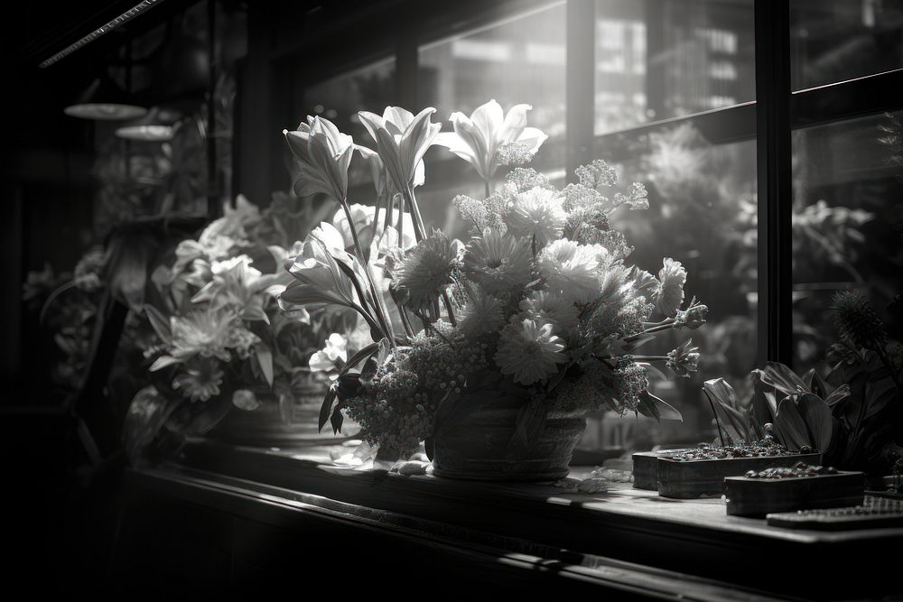 Flower shop monochrome windowsill light.