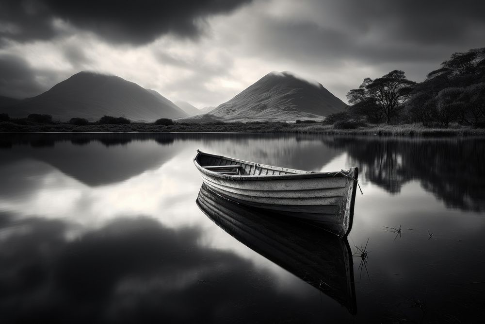 Ireland reflection watercraft monochrome.