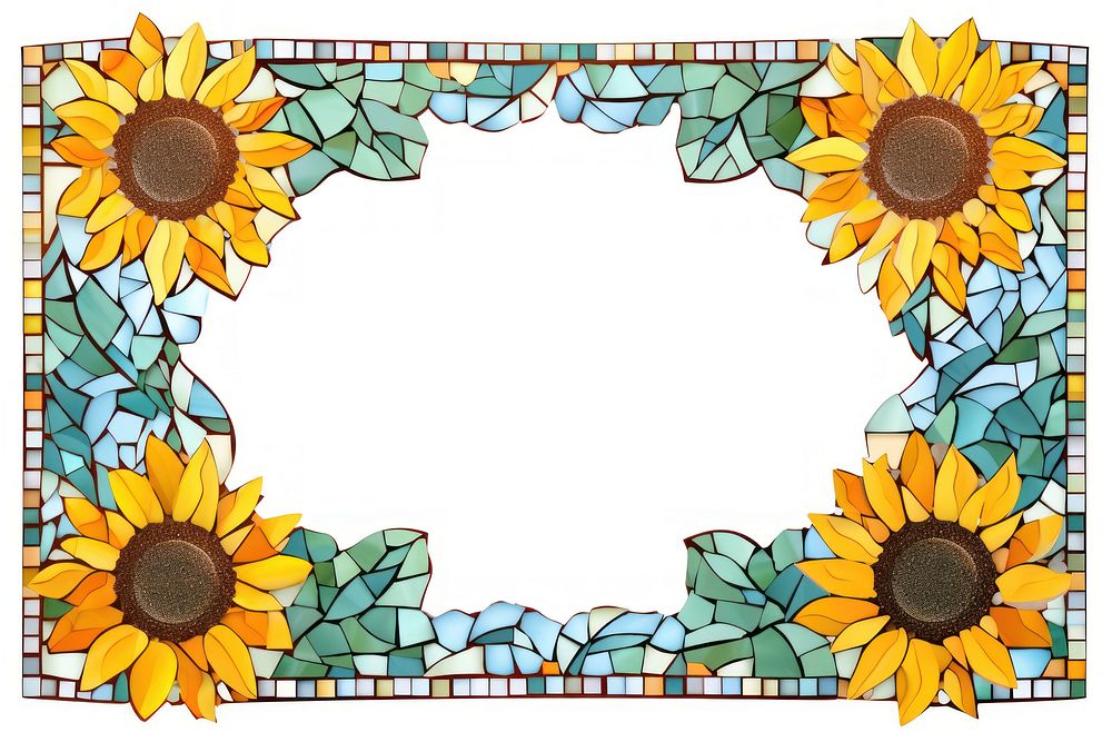 Sunflower mosaic frame art plant white background.