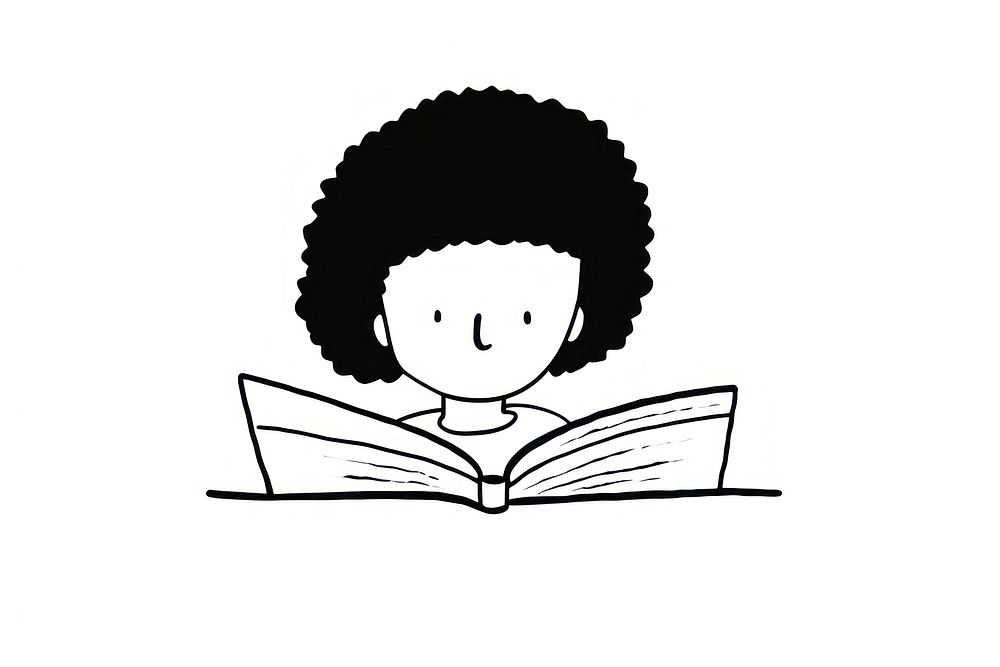 Minimal illustration of boy reading book drawing publication sketch.