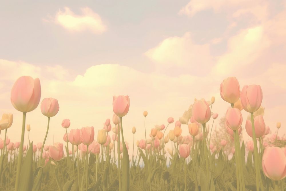 Tulips landscape sky backgrounds grassland.