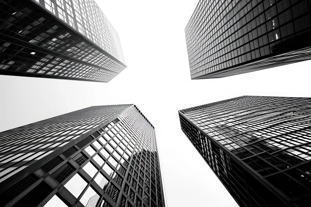 Black and white modern architect plan architecture skyscraper metropolis.