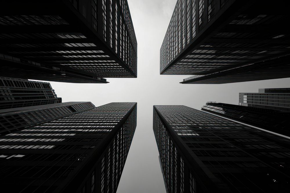 Black and white modern architect architecture skyscraper metropolis.