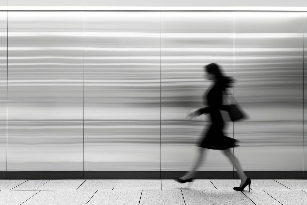 Silhouette Black and white isolate business woman walking motion speed black.