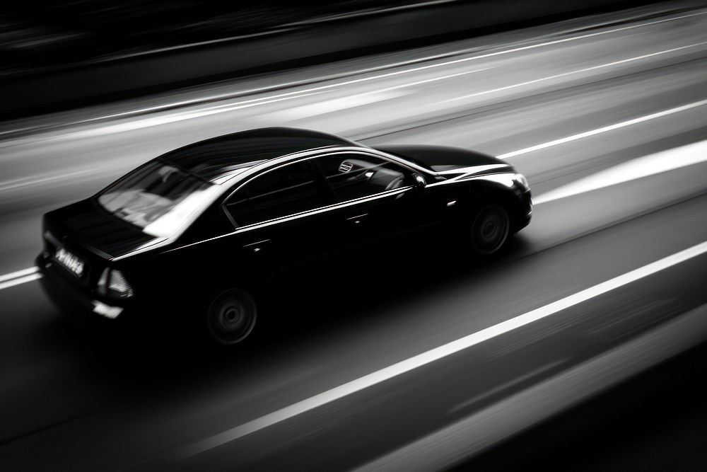 Silhouette Black and white isolate car on the long route vehicle motion wheel.