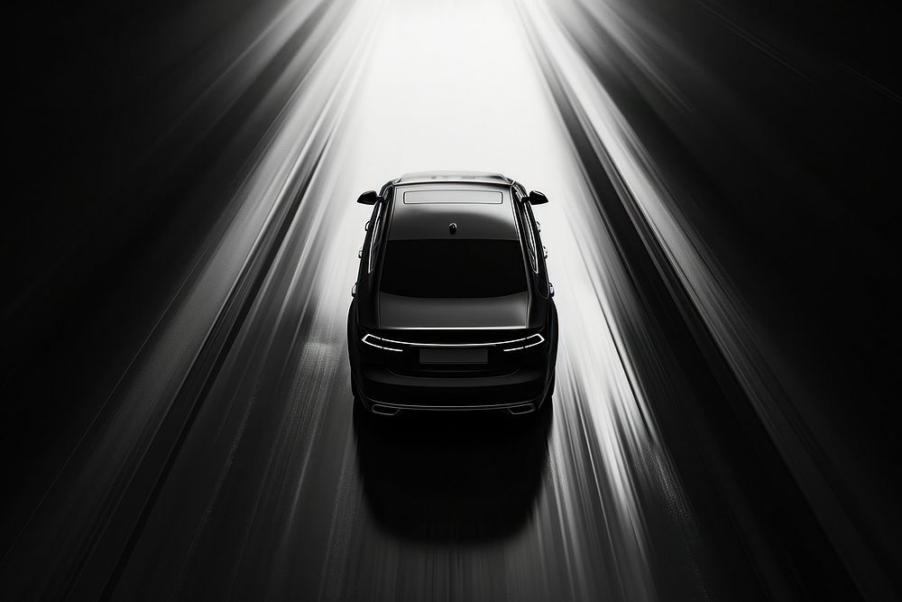 Silhouette Black and white isolate car on the long route vehicle motion light.