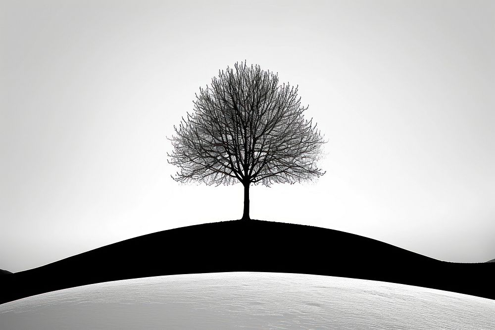 Sillhouette Black and white isolate tree in the middle plant black tranquility.