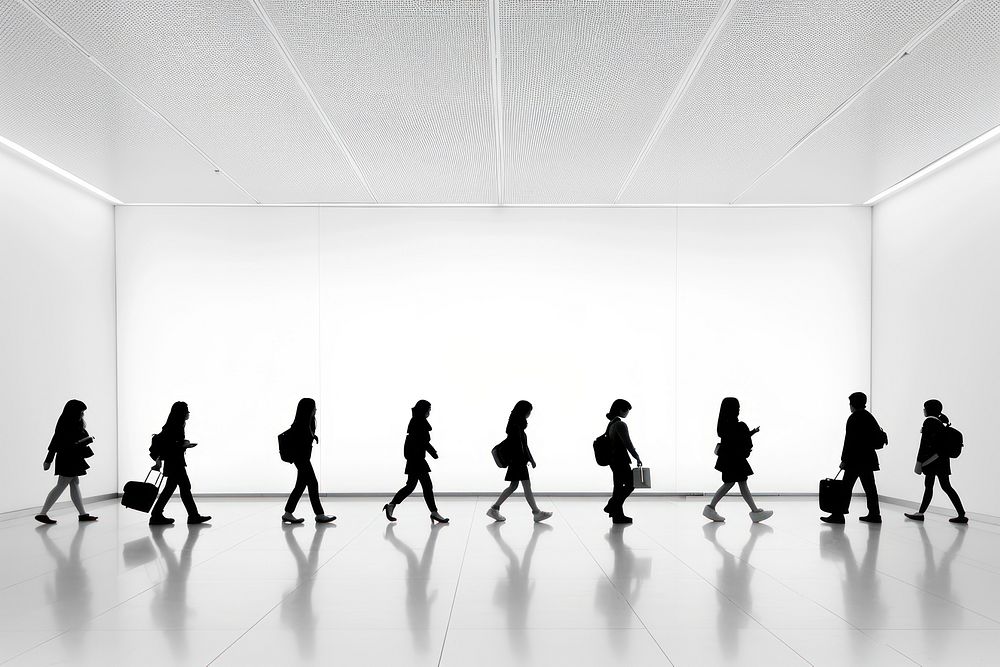Silhouette Black and white people walking black choreography architecture.
