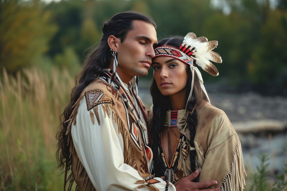 Native american couple ceremony nature adult.