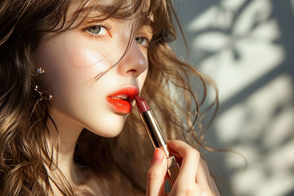 Lipstick cosmetics hairstyle portrait.