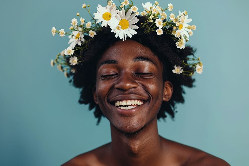 Young african american man laughing flower adult.