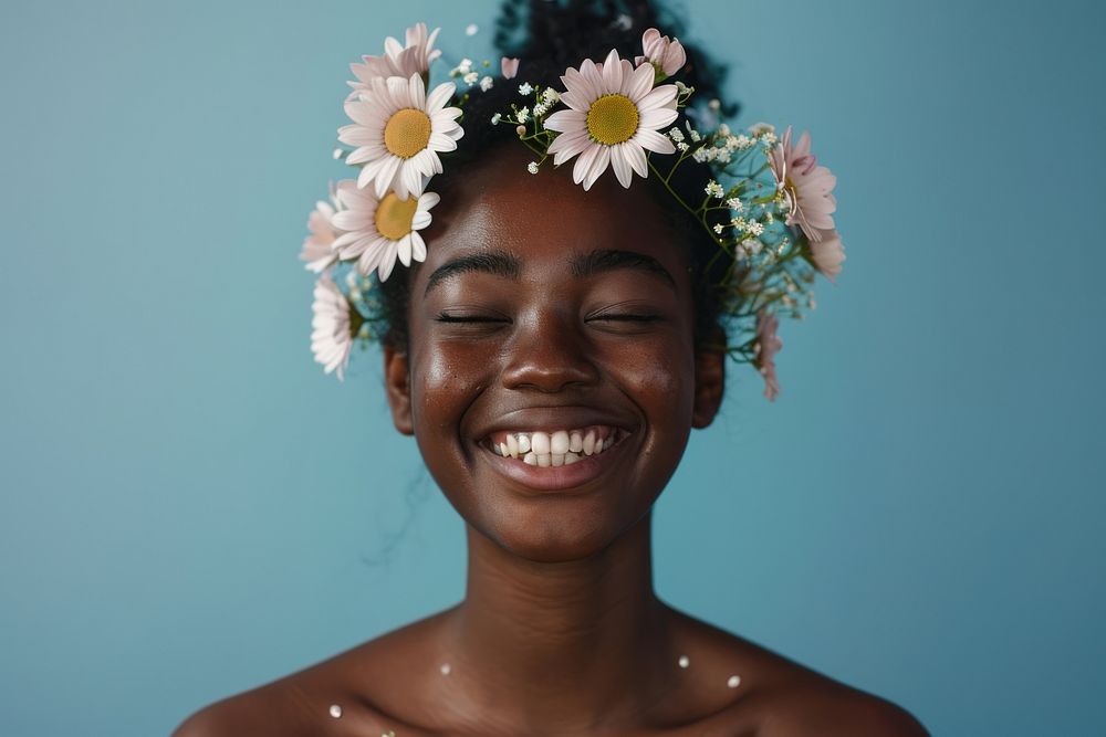 Young african american woman flower portrait adult.