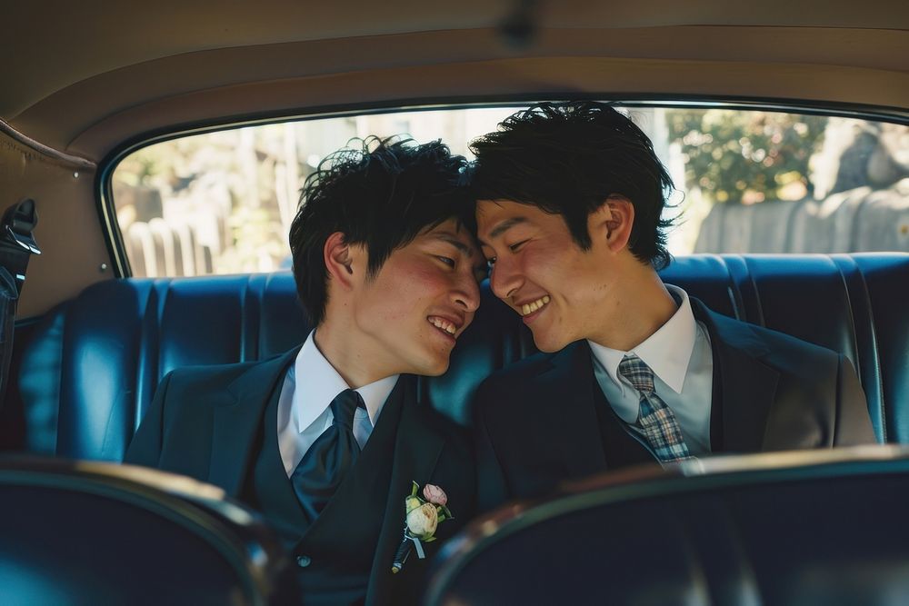 Japanese couple of gay grooms romance vehicle adult.