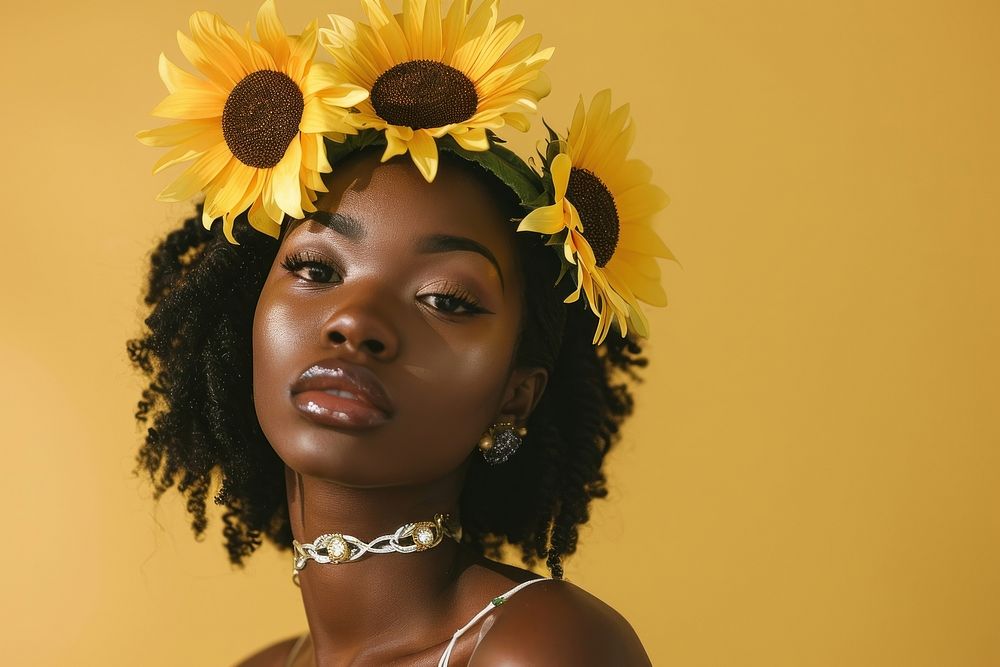 Young african american woman sunflower portrait jewelry.