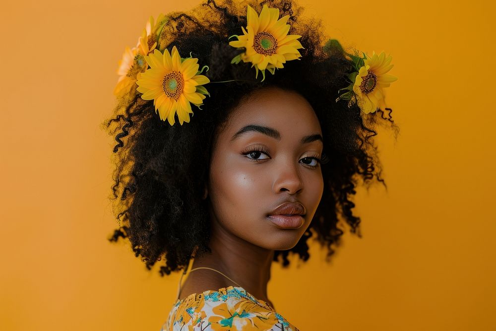 Young african american woman sunflower portrait adult.