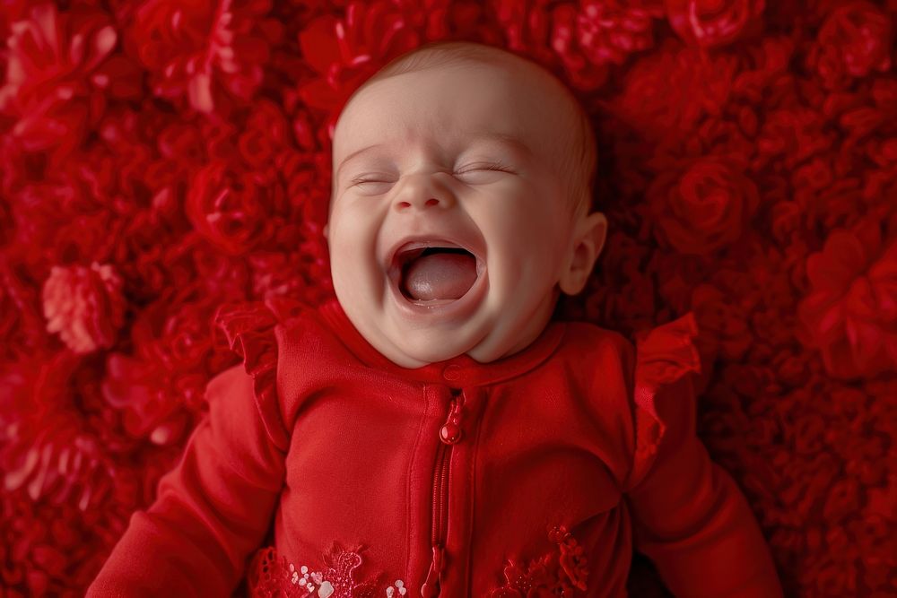 Baby laughing yawning celebration innocence.