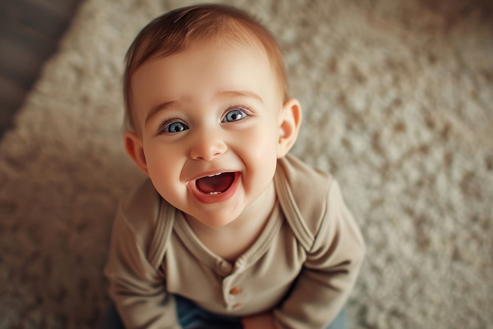 Baby laughing innocence happiness babyhood.