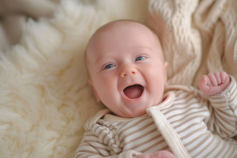 Baby laughing beginnings relaxation innocence.