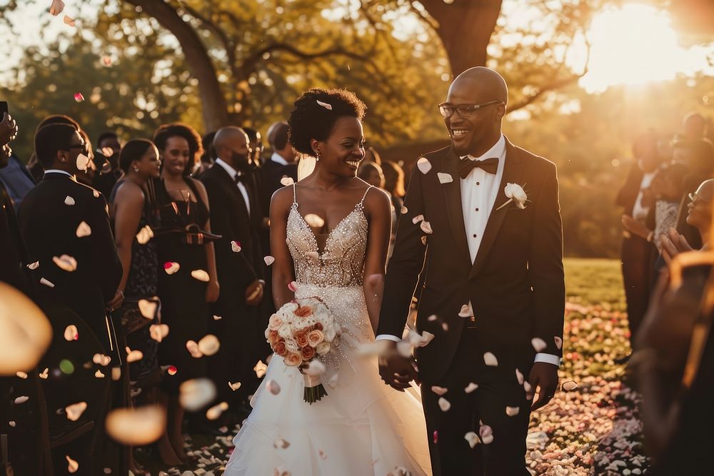 Black couple in wedding ceremony bride adult togetherness.