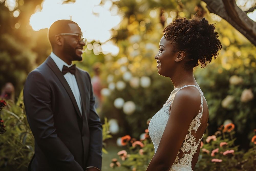 Black people in elopment wedding ceremony sunset adult togetherness.