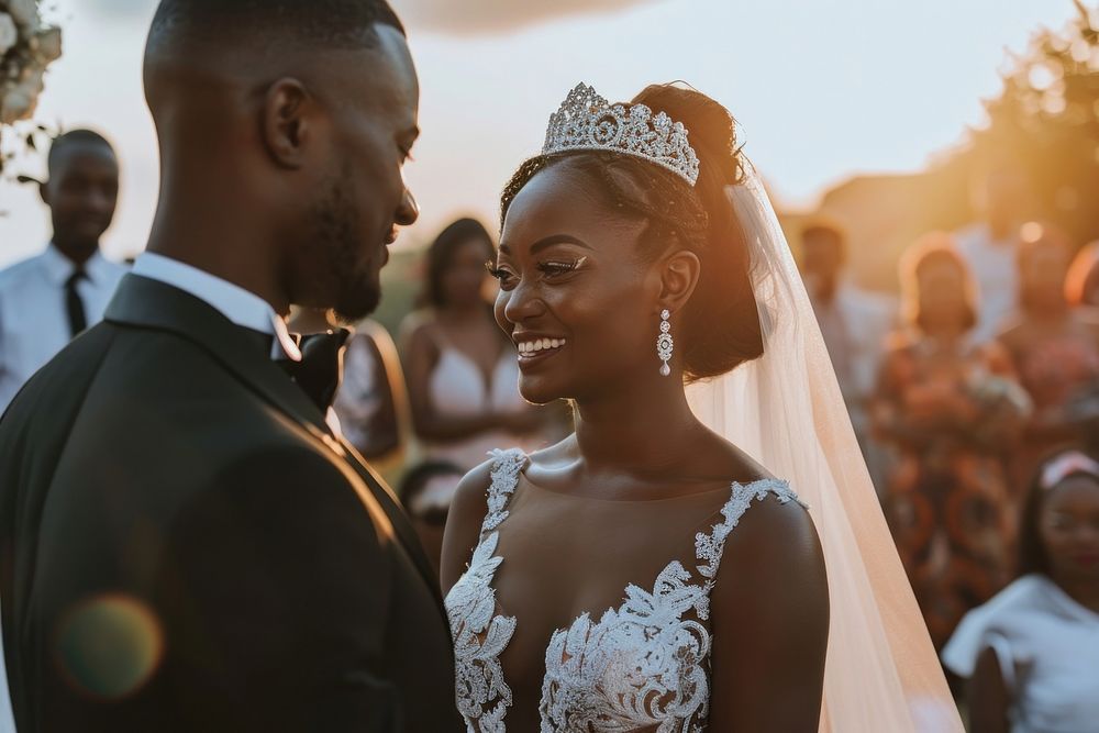 Black people in wedding ceremony bride adult togetherness.