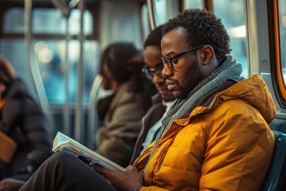 Black people working commuter glasses reading.