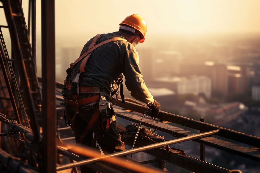 Construction engineer worker working at heights protection adult architecture. AI generated Image by rawpixel.