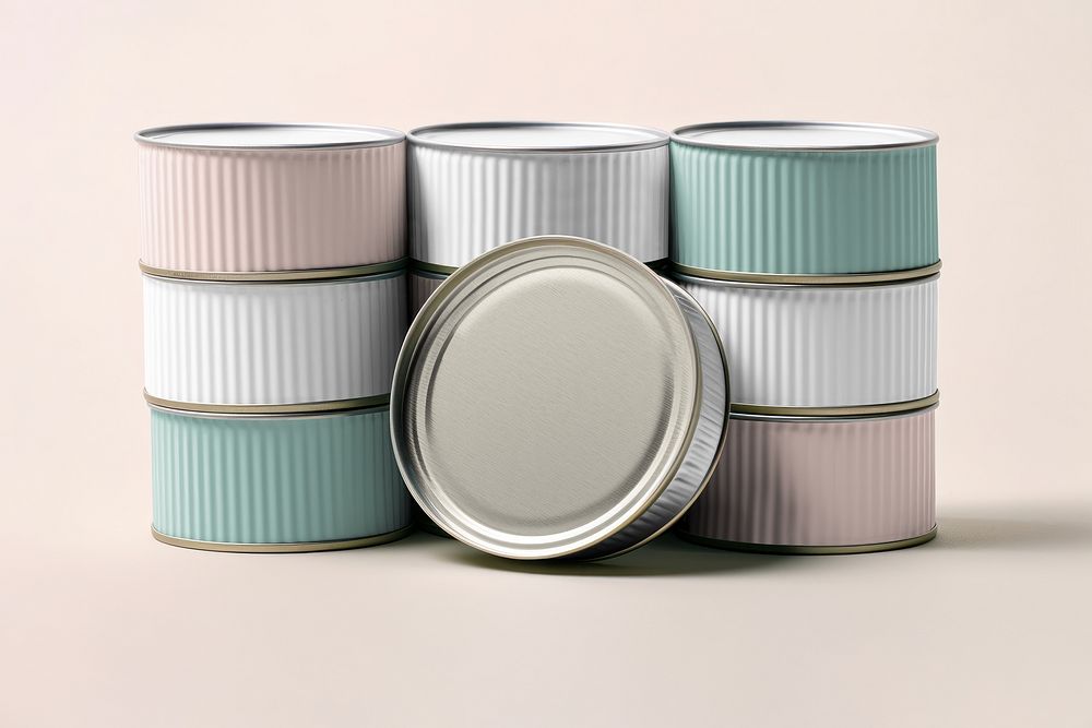 Stacked tin cans in pastel