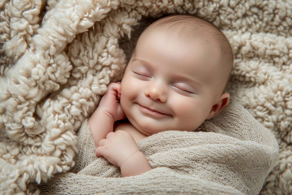 Happy baby sleeping photography portrait blanket.