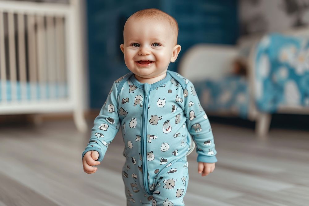 Happy baby walking in the house innocence happiness furniture.