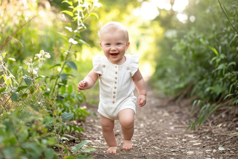 Happy baby walking beginnings innocence happiness.