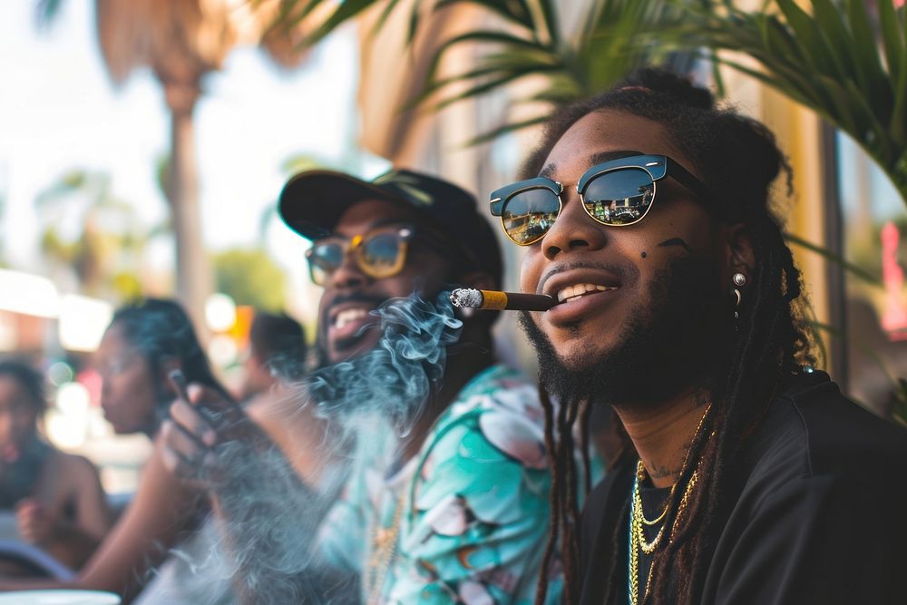 Happy black people smoking sunglasses adult smoke.