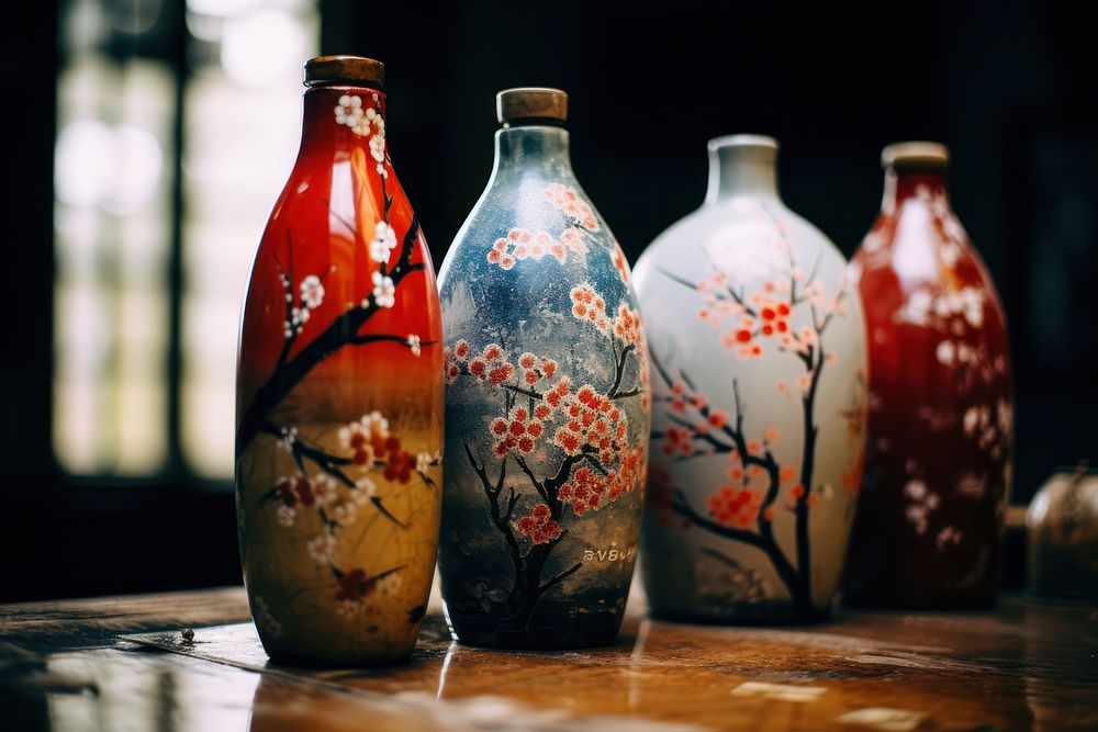 Sake bottle pottery drink vase. AI generated Image by rawpixel.