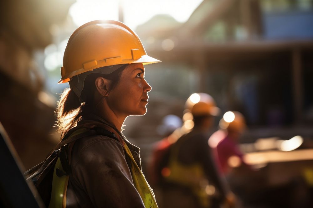 A construction worker working in a construction site hardhat helmet adult. AI generated Image by rawpixel.