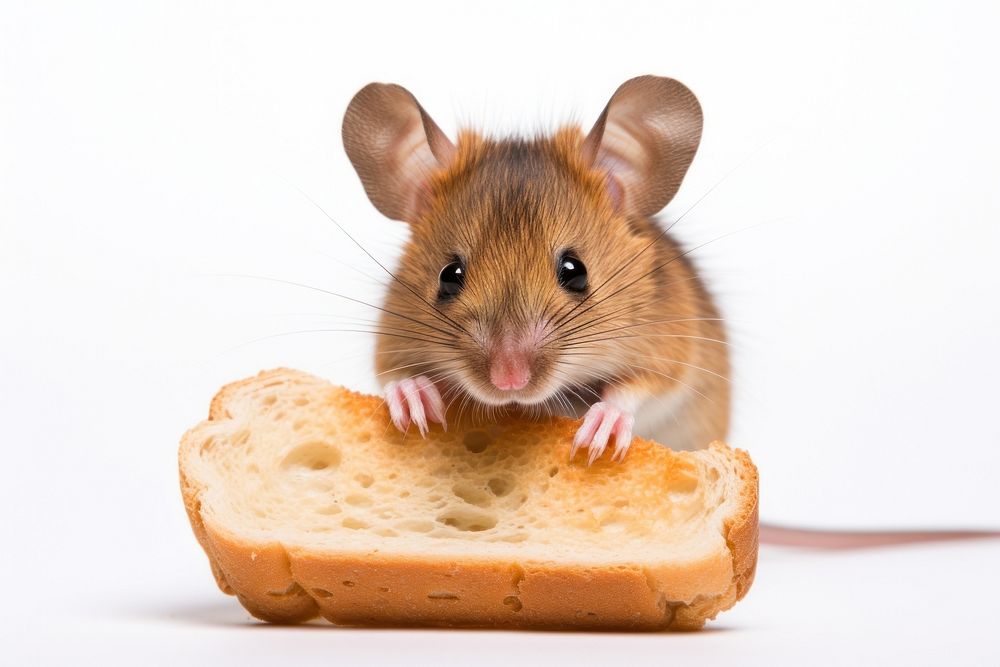 A mouse eating a piece of bread animal rodent mammal. AI generated Image by rawpixel.