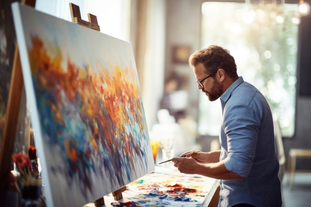 An artist in art studio painting canvas adult. AI generated Image by rawpixel.