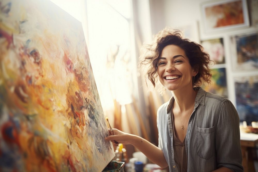 An artist in art studio painting canvas adult. AI generated Image by rawpixel.